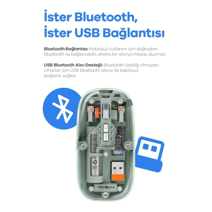 BUĞZ Bluetooth USB Çift Modlu Sessiz Mouse, Şeffaf Mıknatıslı Kapaklı, Type-C Şarjlı, DPI Ayarlı, Kablosuz 10m Çekim Mesafeli, Masaüstü Kısayol Tuşlu, Taşınabilir Şarjlı Mouse Siyah