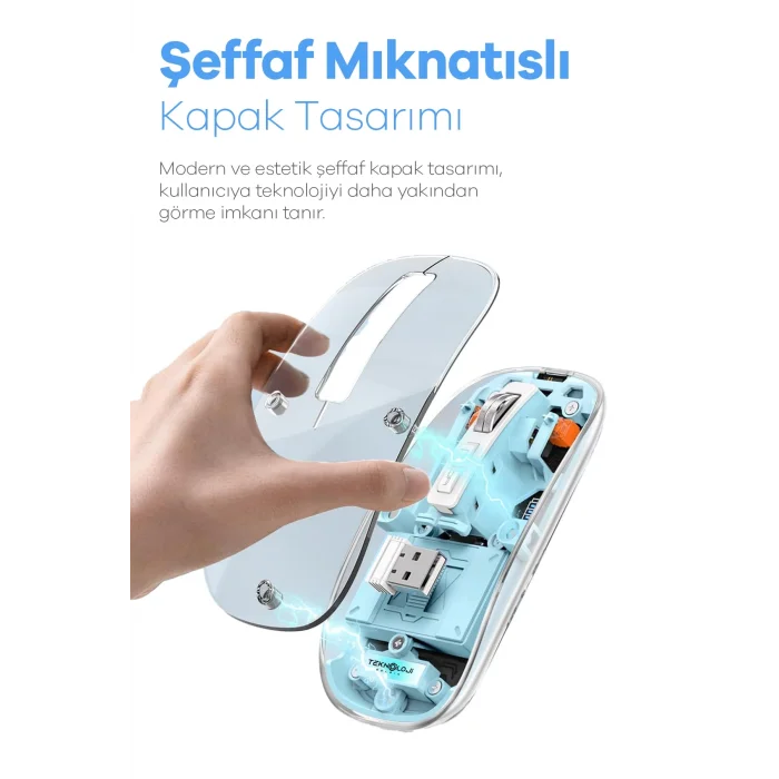 BUĞZ Bluetooth USB Çift Modlu Sessiz Mouse, Şeffaf Mıknatıslı Kapaklı, Type-C Şarjlı, DPI Ayarlı, Kablosuz 10m Çekim Mesafeli, Masaüstü Kısayol Tuşlu, Taşınabilir Şarjlı Mouse Siyah ( BUĞZ )