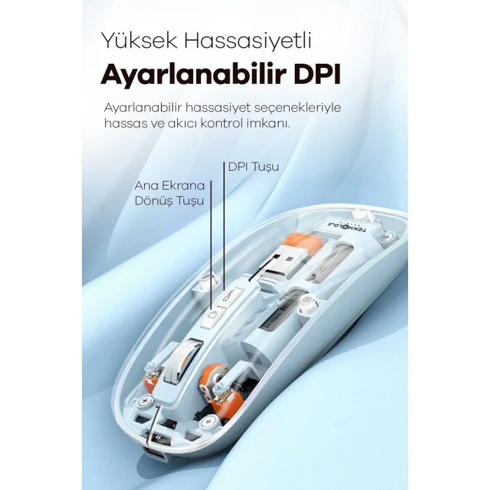 BUĞZ Bluetooth USB Çift Modlu Sessiz Mouse, Şeffaf Mıknatıslı Kapaklı, Type-C Şarjlı, DPI Ayarlı, Kablosuz 10m Çekim Mesafeli, Masaüstü Kısayol Tuşlu, Taşınabilir Şarjlı Mouse Siyah