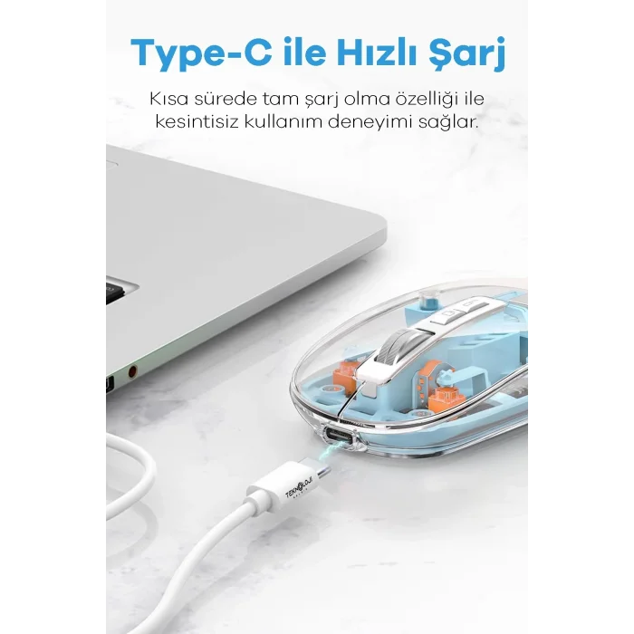 BUĞZ Bluetooth USB Çift Modlu Sessiz Mouse, Şeffaf Mıknatıslı Kapaklı, Type-C Şarjlı, DPI Ayarlı, Kablosuz 10m Çekim Mesafeli, Masaüstü Kısayol Tuşlu, Taşınabilir Şarjlı Mouse Beyaz
