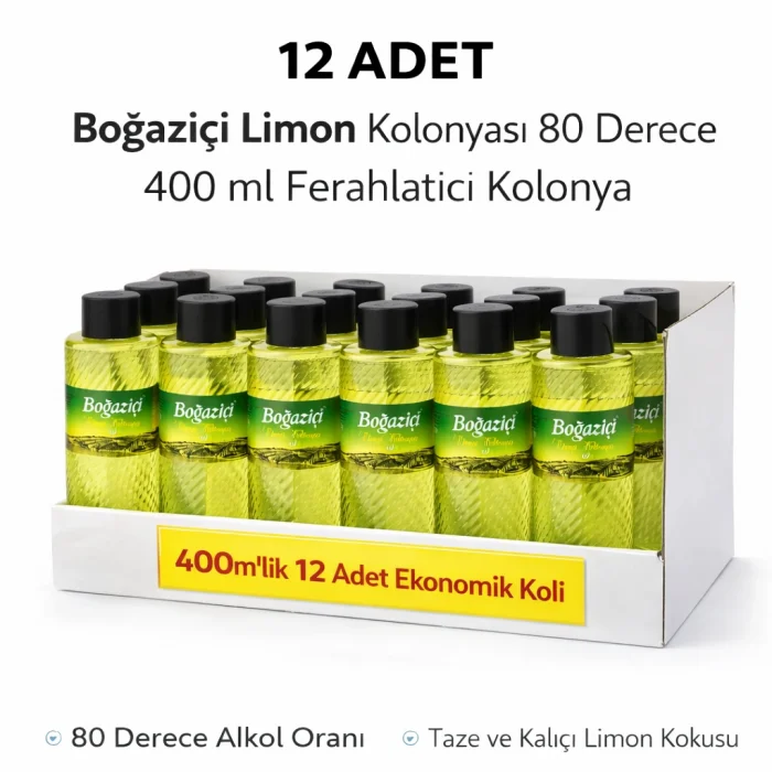 BUĞZ Boğaziçi 80° Limon Kolonyası 400 ml Klasik Ferahlatıcı ve Hijyenik Kolonya 12 ADET