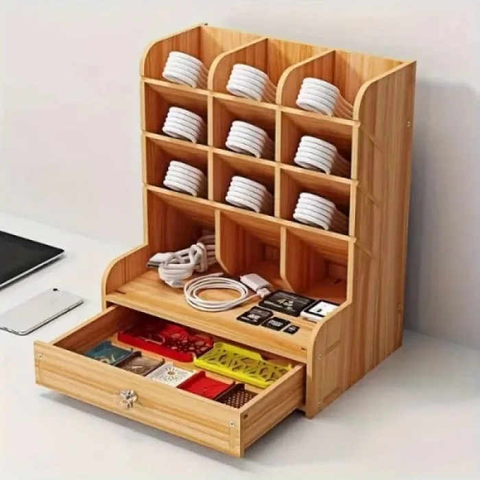  Bölmeli ve Çekmeceli Ahşap Organizer