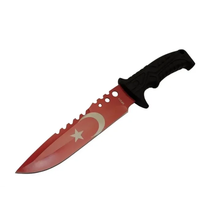 BUĞZ Bora Ayyıldız Mf011 Rd Kırmızı Av Bıçağı 31cm - Testere Detaylı Bıçak, Kılıflı, Plastik Sap