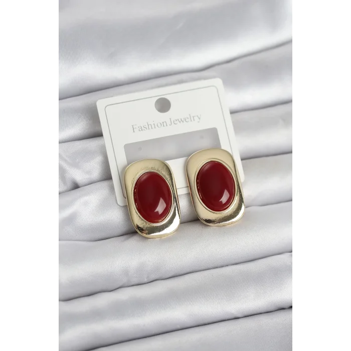 BUĞZ Bordo Renk Kare Model Vintage Kadın Küpe