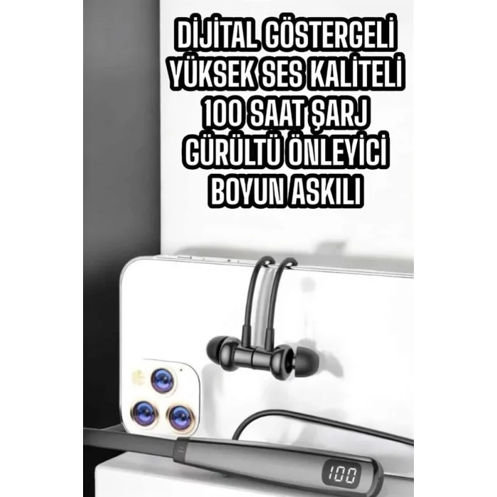  Boyun Askılı Bluetooth Kulaklık Uzun Şarj Süreli Dijital Göstergeli Kablolu