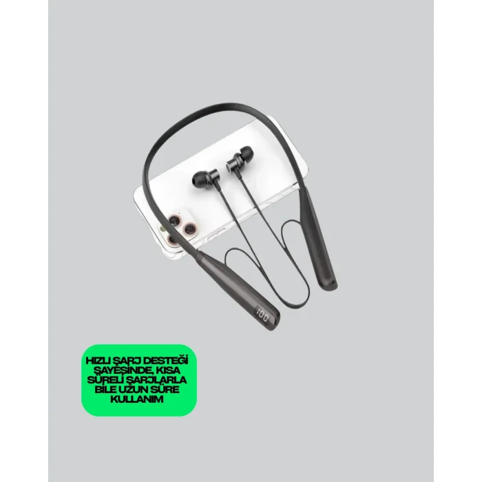 BUĞZ Boyun Askılı Kablosuz Bluetooth Kulaklık – Aktif Gürültü Önleme, LCD Ekranlı - BUĞZ