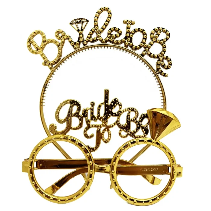 BUĞZ Bride To Be Yazılı Taç Ve Bride To Be Yazılı Gözlük Seti Altın Renk