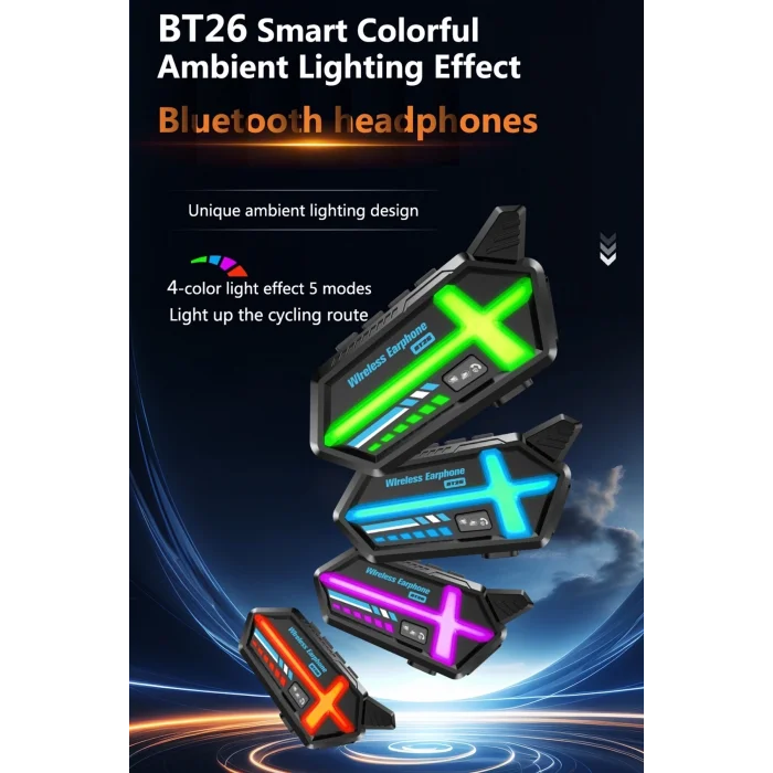 BUĞZ Bt26 Motosiklet Kask Kulaklık Bluetooth Rgb Işıklı 2 Eşleşme Özellikli 1000 Mah Intercom