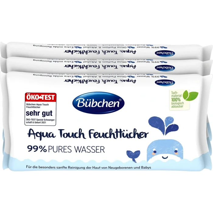 BUĞZ Bübchen Aqua Touch Yenidoğan Hassas Islak Mendil 3 x 48 Adet ( 144 Yaprak )