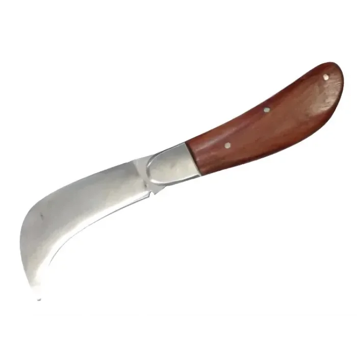 BUĞZ Bursa Çelik Eğri Bağ / Kablo / Aşı Çakısı, Ahşap Saplı - 22 Cm