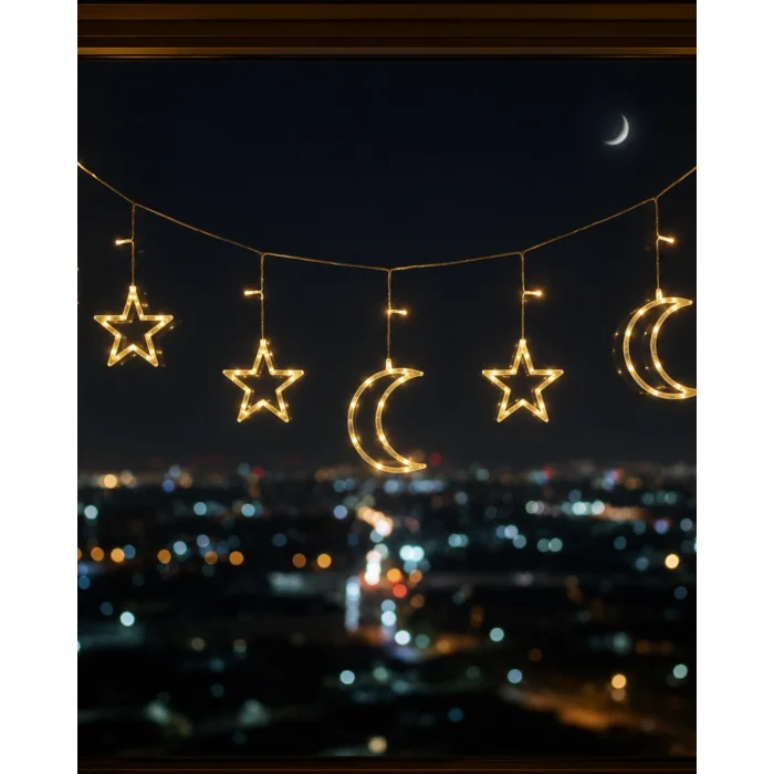BUĞZ Büyük Ay Yıldız LED Ramazan Süsü Sıcak Beyaz Dekoratif Işık
