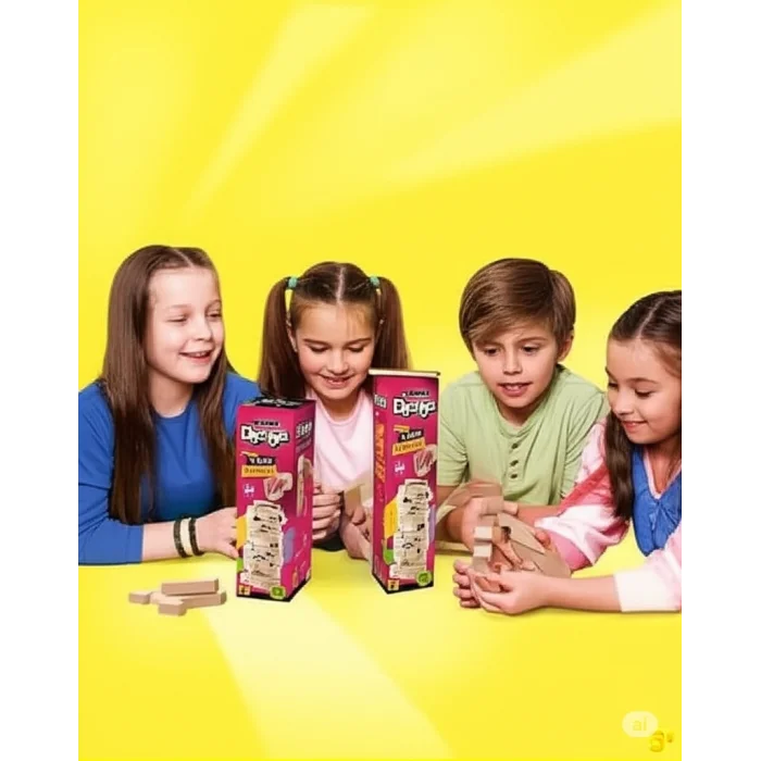  Büyük Boy Doğal Ahşap Denge Oyunu Kule Oyunu 54 Parça Ahşap Yapı Blokları Cenga