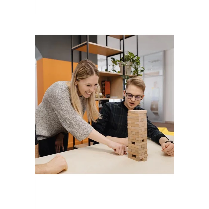  Büyük Boy Doğal Ahşap Denge Oyunu Kule Oyunu 54 Parça Ahşap Yapı Blokları Cenga