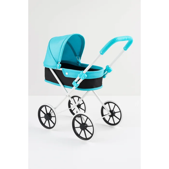  Büyük Tekerlekli Tenteli Katlanabilir Metal Oyuncak Bebek Puseti Premium Lüx Mavi