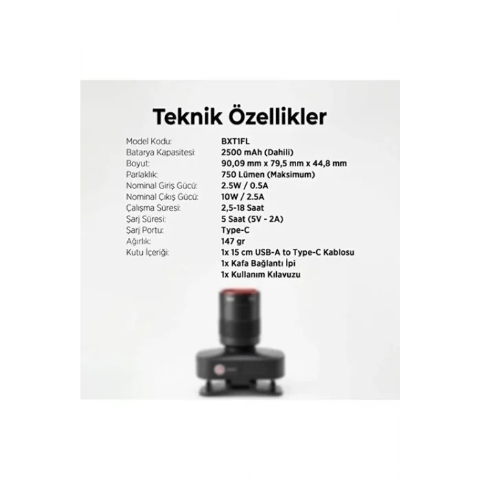 BUĞZ Bxt1fl 10w Şarj Edilebilir Kafa Feneri 750 Lümen 2500mah 4 Işık Modlu Zoom Özellikli Led Kafa