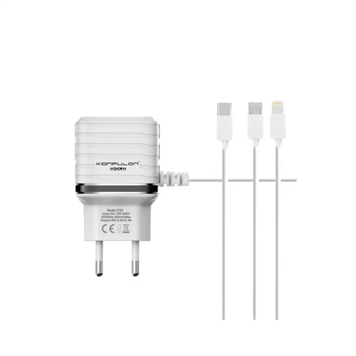 BUĞZ C33 Hızlı Şarj Cihazı 3in1 (dahili Micro Usb Kablolu)
