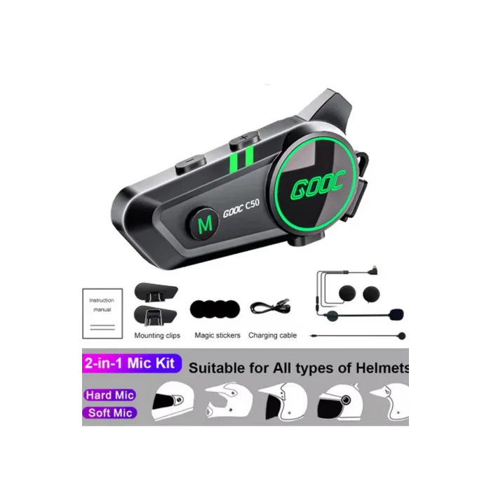 BUĞZ C50 2x Motosiklet Intercom Kask Kulaklık 1000 Mah Rgb Işıklı Çift Eşleşme