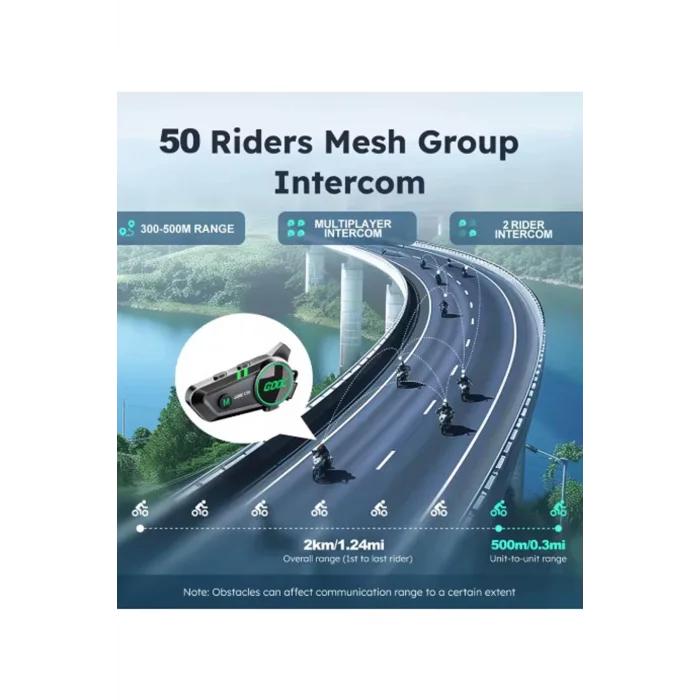 BUĞZ C50 2x Motosiklet Intercom Kask Kulaklık 1000 Mah Rgb Işıklı Çift Eşleşme