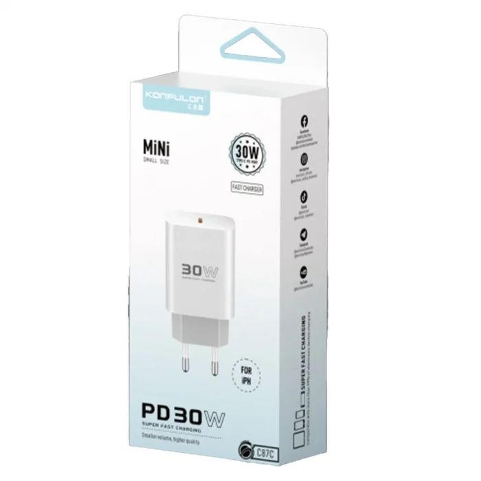 BUĞZ C87c 30w Type-c Çıkışlı Ekstra Dl50 1m Type-c To Lightning Kablolu Pd Şarj Cihazı - Beyaz
