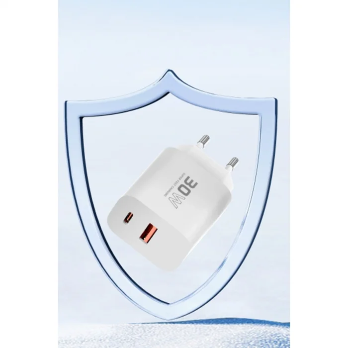 BUĞZ C89Q 1 Adet 30w Type-c Ve 1 Adet 22.5w Usb Çıkışlı Ekstra Dl49 1m Usb To Type-c Kablolu Pd Şarj Cihazı - Beyaz