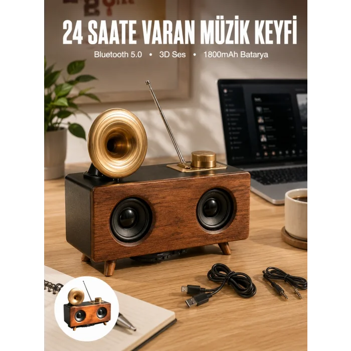 BUĞZ Çalar Radyo Müzik Kutusu Nostaljik Hoparlör Speaker