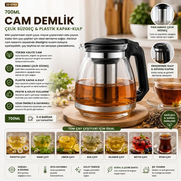 BUĞZ Cam Demlik 700ml Bx40