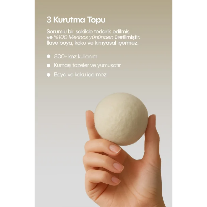 BUĞZ Çamaşır Yün Kurutma Topu ve Koku Seti - Kurutma Makinesi İçin - 3 Adet Top