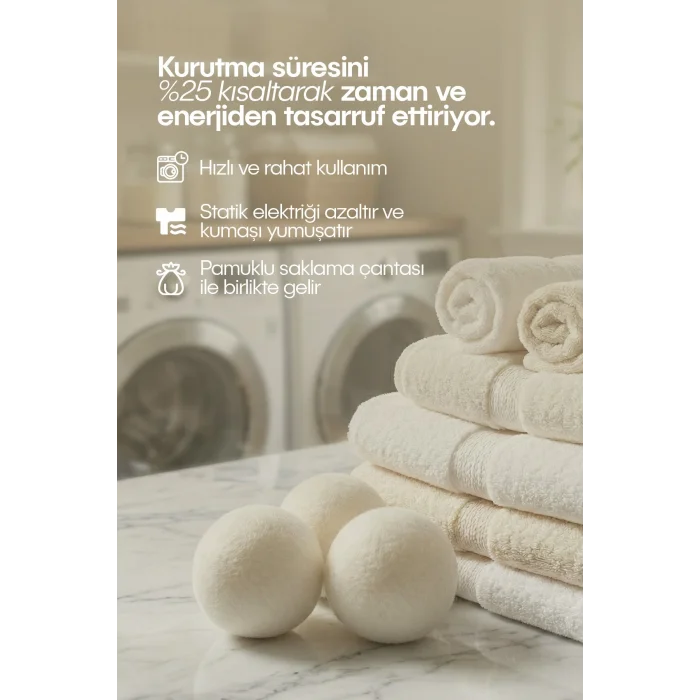 BUĞZ Çamaşır Yün Kurutma Topu ve Koku Seti - Kurutma Makinesi İçin - 3 Adet Top