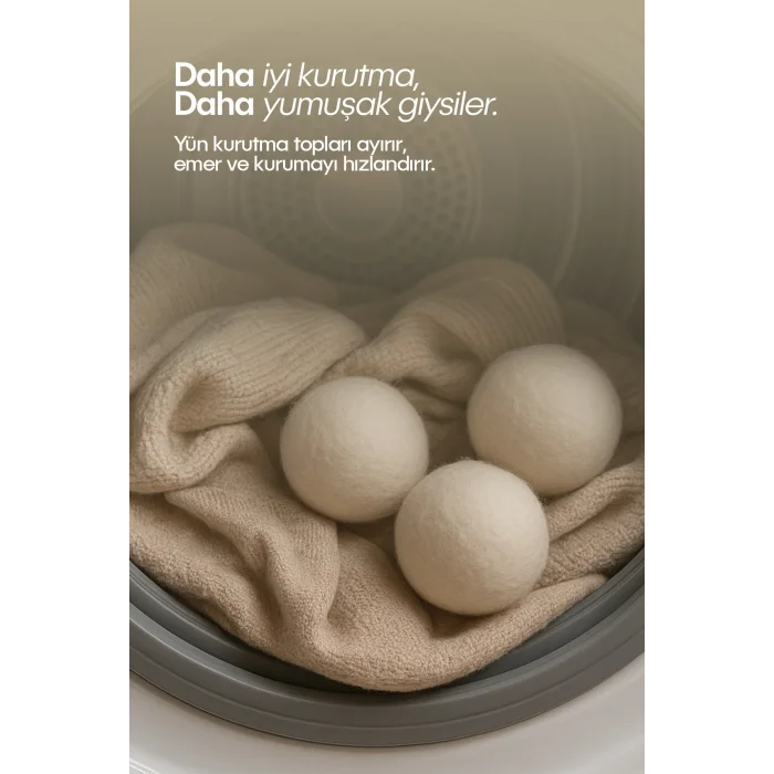 BUĞZ Çamaşır Yün Kurutma Topu ve Koku Seti - Kurutma Makinesi İçin - 3 Adet Top