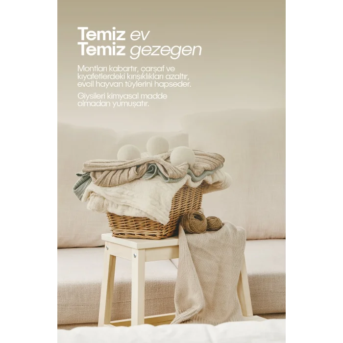 BUĞZ Çamaşır Yün Kurutma Topu ve Koku Seti - Kurutma Makinesi İçin - 3 Adet Top