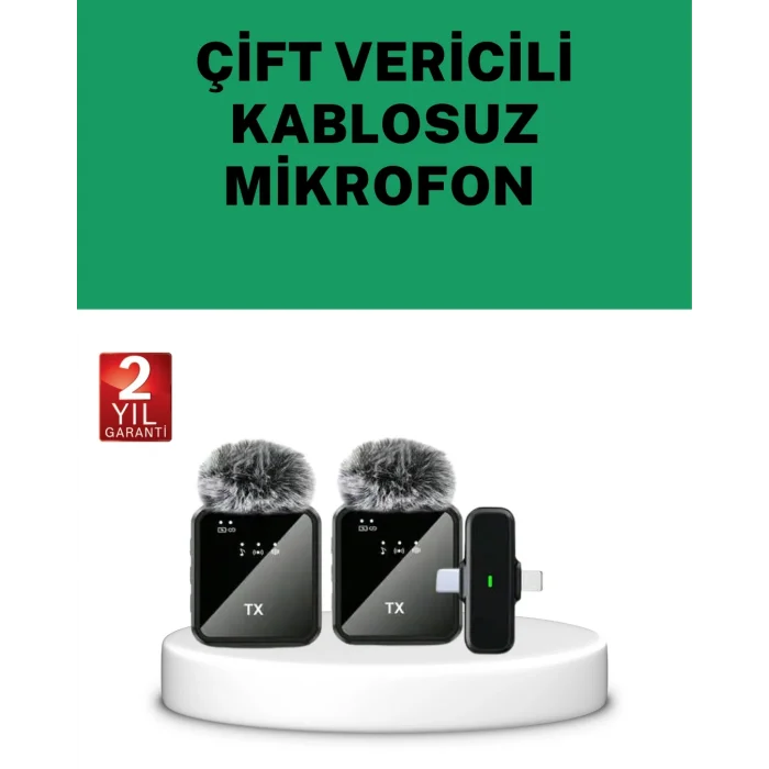 BUĞZ Canlı Yayın ve Video Çekimleri İçin Çiftli Kablosuz Yaka Mikrofon