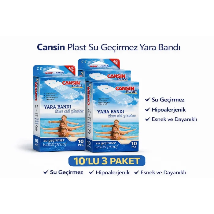 BUĞZ Cansın Plast Su Geçirmez Yara Bandı 10lu 3 Paket Waterproof First Aid Plaster