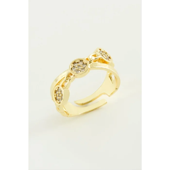  Çapraz Yuvarlak Zirkon Taşlı Yüzük