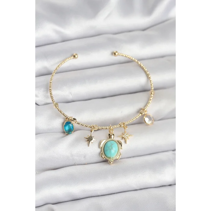 BUĞZ Caretta Caretta Charmlı Gold Renk Kadın Bileklik