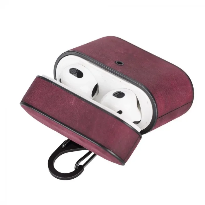  Casquet Apple AirPods 3.nesil Uyumlu Deri Kılıf Fuşya