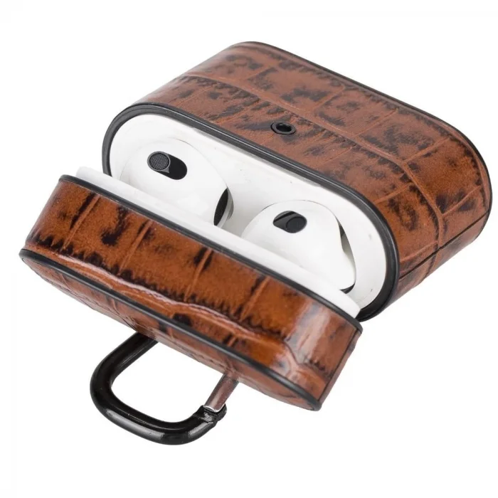  Casquet Apple AirPods 3.nesil Uyumlu Deri Kılıf YK6 Taba