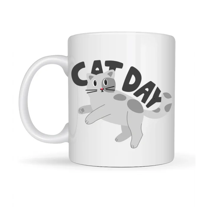 BUĞZ Cat Day Kedi Desenli Porselen Kupa MODEL 67 – Sevimli Kedi Figürlü, Günlük Kullanıma Uygun, Kahve & Çay Kupası