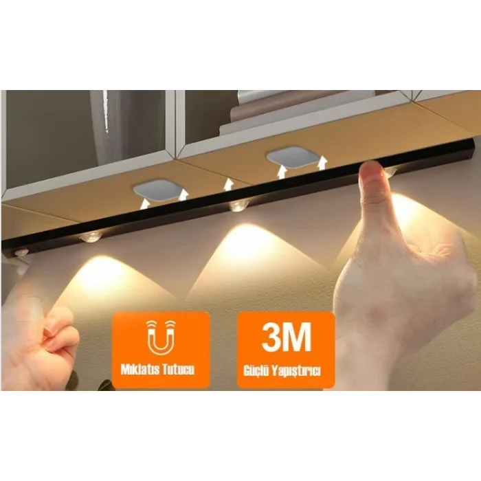 BUĞZ CATA CT 2464S  3W Şarjlı Led Sensörlü Dolap İçi Lamba 3 Renk Mod Siyah Kasa