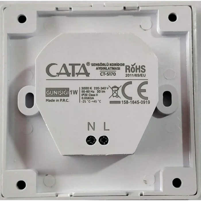 BUĞZ CATA CT 5170 1W Beyaz Kasa Sensörlü Koridor Aydınlatması 3200K Gün Işığı