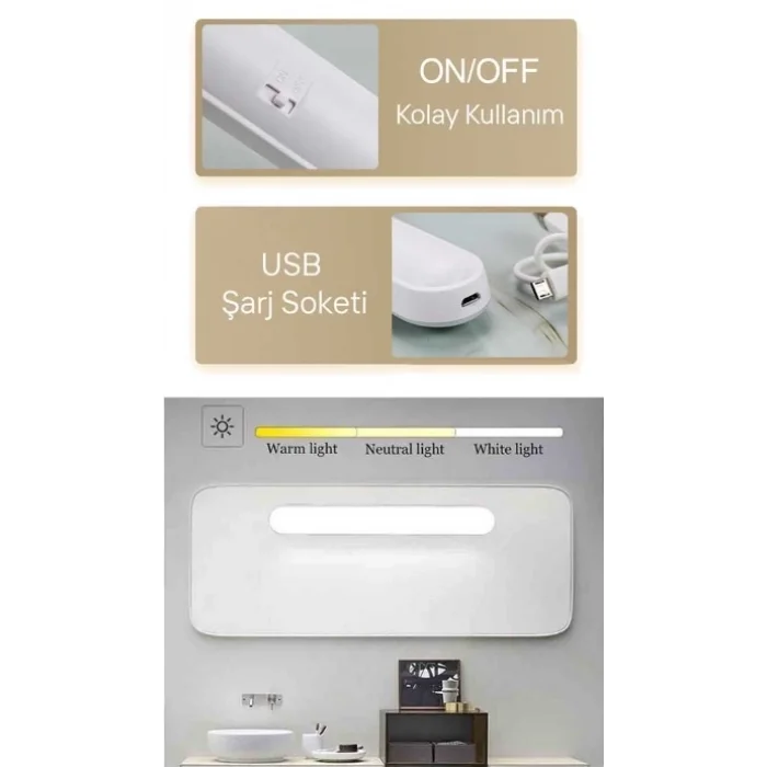 BUĞZ CATA CT 5249 Beyaz Kasa 3W Şarjlı Led Aplik Dokunmatik 3 Renk Modu