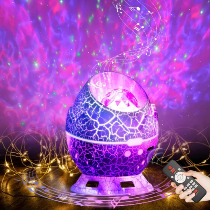 BUĞZ Çatlak Dinozor Yumurtası Tasarımlı Projektörlü Gece Lambası Bluetooth Özellikli