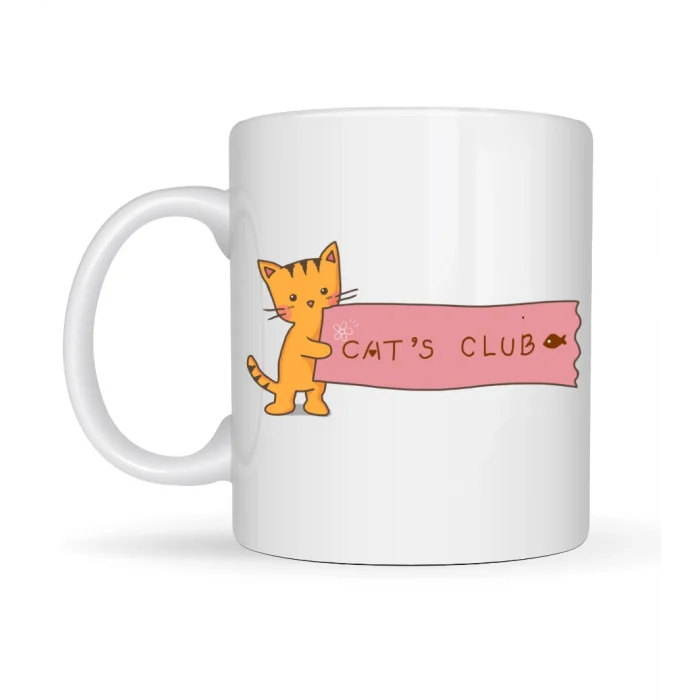 BUĞZ Cat’s Club Kedi Desenli Porselen Kupa MODEL 68 – Sevimli Turuncu Kedi Figürlü, Kahve & Çay Kupası, Kedi Severlere Özel Hediye