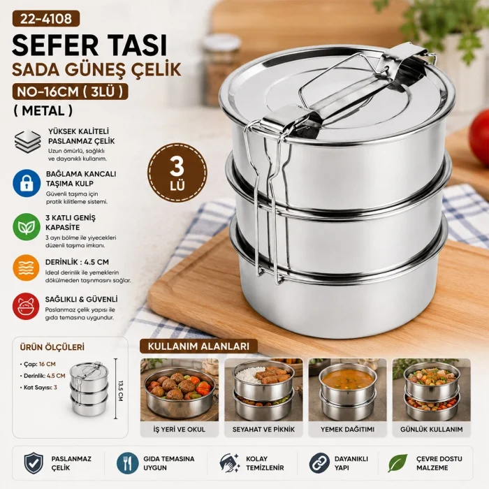 BUĞZ Çelik 3lü Metal Sefer Tası Taşıma Kulp=bağlama Kancalı Bx40
