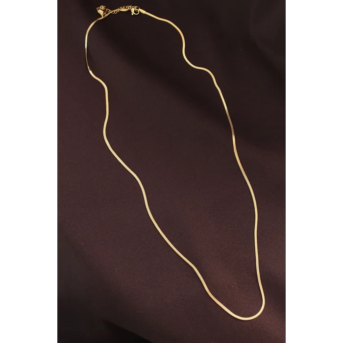 BUĞZ Çelik Gold Renk 60 cm İnce İtalyan Zincir Kolye - BUĞZ