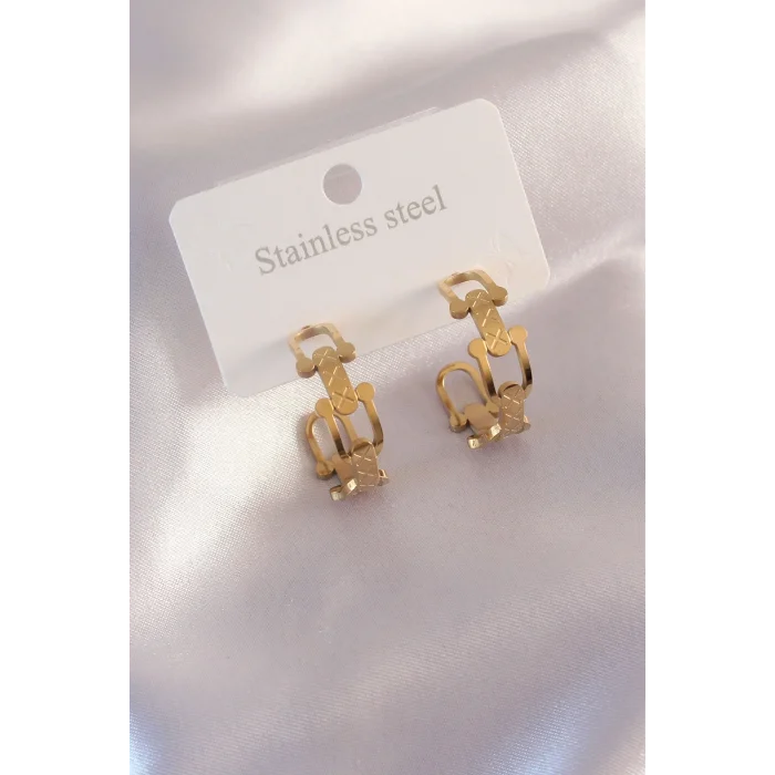 BUĞZ Çelik Gold Renk Tifanny Zincir Model Kadın Küpe