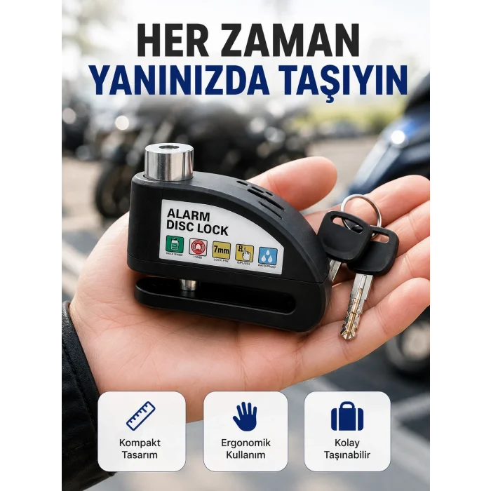 BUĞZ Çelik Gövdeli Alarm Disk Kilidi Motosiklet ve Bisiklet İçin Güvenlik Yeni Nesil