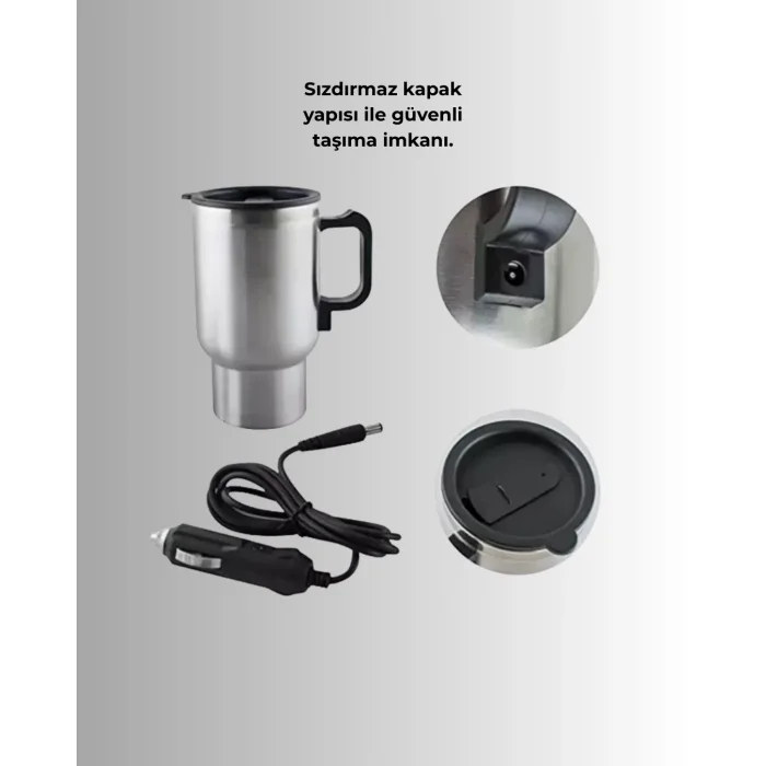  Çelik Gövdeli Araç İçi Isıtıcı Termos Bardak 450 ml Kapasiteli
