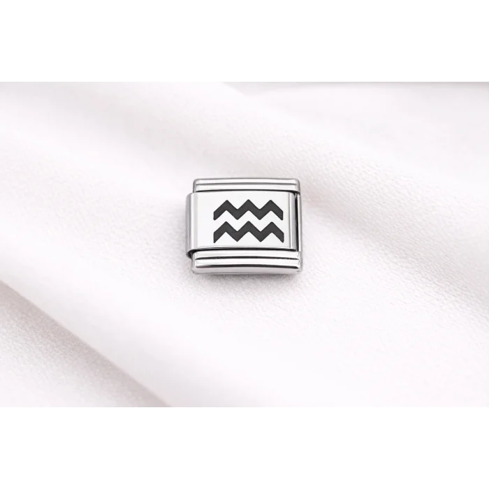 BUĞZ Çelik Nomination Charm Kova Burcu | Paslanmaz Çelik Bileklik Charmı | Burç Temalı Modern Takı