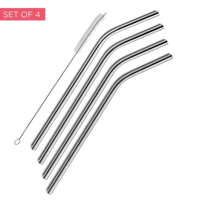 BUĞZ Çelik Pipet Paslanmaz Çelik Metal Meşrubat Pipeti Ve Pipet Temizleme Fırçası Seti 5 Parça