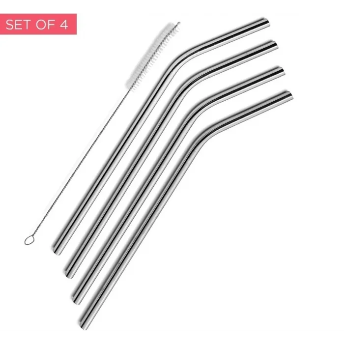 BUĞZ Çelik Pipet Paslanmaz Çelik Metal Meşrubat Pipeti Ve Pipet Temizleme Fırçası Seti 5 Parça